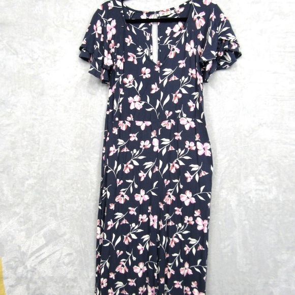 Billabong Fluttering Heart floral Blue Jumpsuit Small - Picture 2 of 9